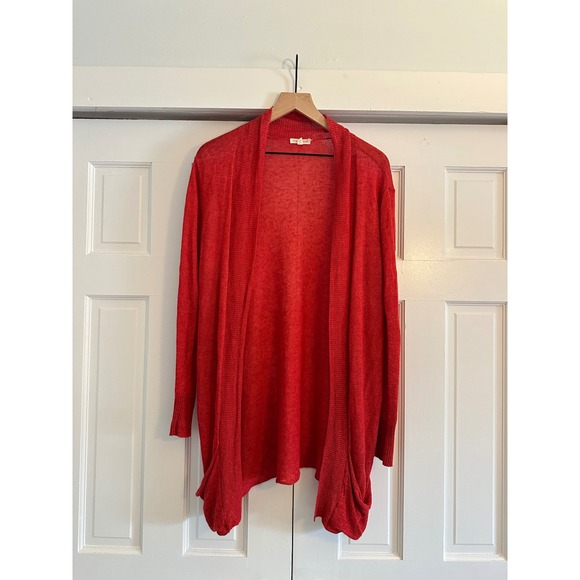 Eileen Fisher Sweaters - Eileen Fisher Red 100% Linen Italian Yarn Open Front Cardigan Sweater Womens M